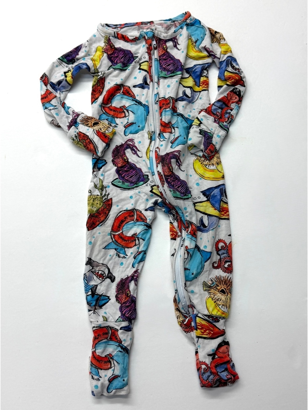 Brooke & Peyton Bamboo Baby Footed Sleeper Romper Dolphin Shark Print 3-6 months